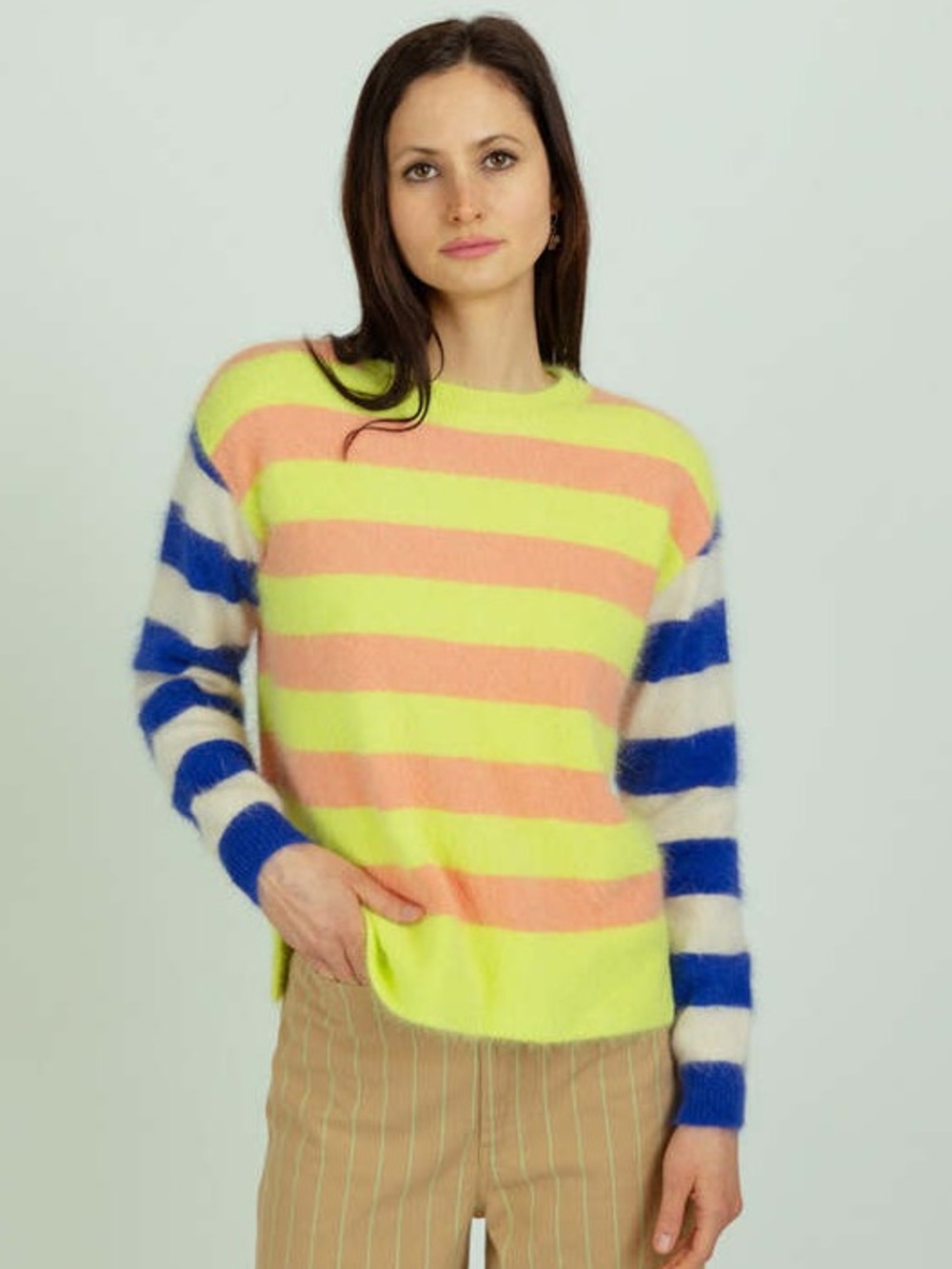 NWT Bellerose Bright Datyse Sweater Stripe Angora Blend Neon Patchwork Knit Bold